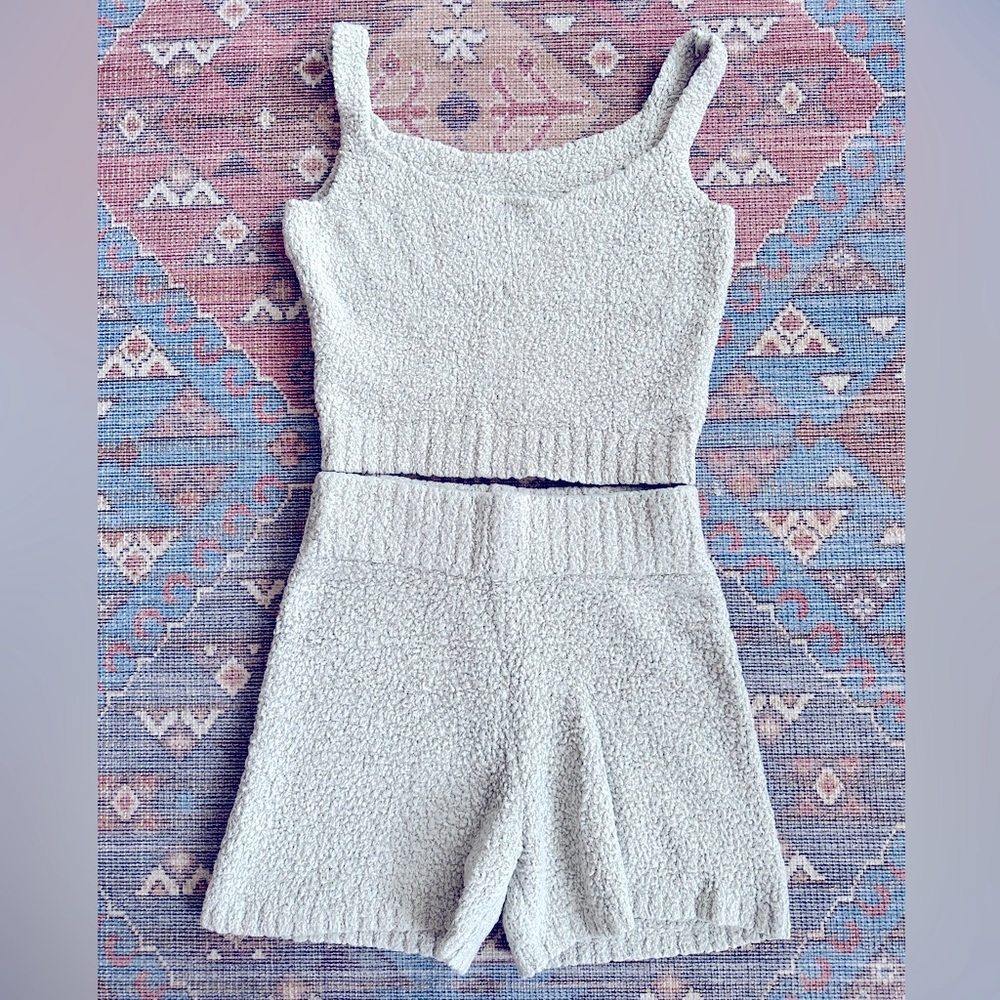 SKIMS Cozy Knit shorts/tank set in mint, size S/M